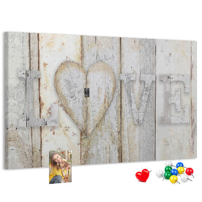Bacheca in sughero targa in legno con scritta amore