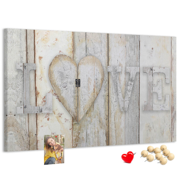Bacheca in sughero targa in legno con scritta amore