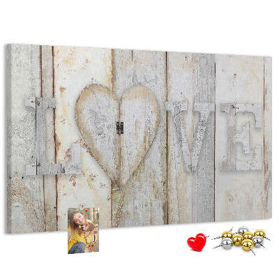 Bacheca in sughero targa in legno con scritta amore