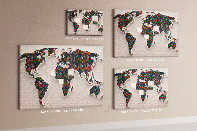 Bacheca in sughero mappa del mondo colorata a quadrati