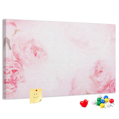 Bacheca in sughero con stampa di delicati fiori rosa su sfondo chiaro
