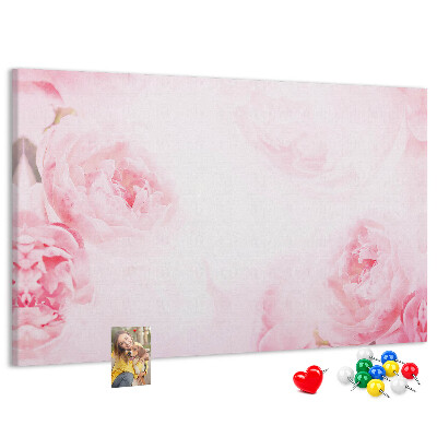 Bacheca in sughero con stampa di delicati fiori rosa su sfondo chiaro