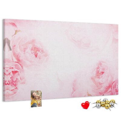 Bacheca in sughero con stampa di delicati fiori rosa su sfondo chiaro