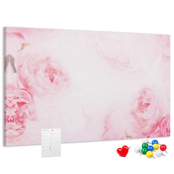 Bacheca in sughero con stampa di delicati fiori rosa su sfondo chiaro
