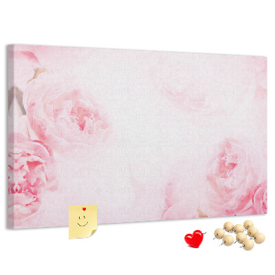 Bacheca in sughero con stampa di delicati fiori rosa su sfondo chiaro