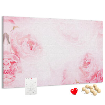 Bacheca in sughero con stampa di delicati fiori rosa su sfondo chiaro