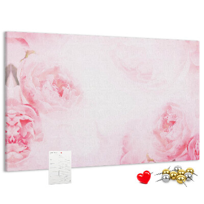 Bacheca in sughero con stampa di delicati fiori rosa su sfondo chiaro