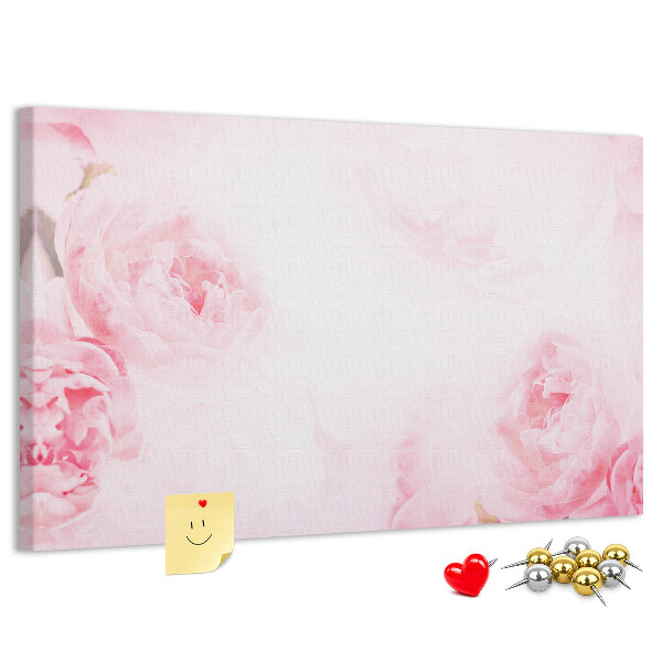 Bacheca in sughero con stampa di delicati fiori rosa su sfondo chiaro