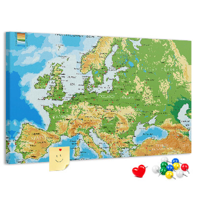 Lavagna di sughero mappa dell'Europa con indicazioni geografiche