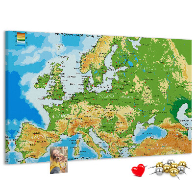 Lavagna di sughero mappa dell'Europa con indicazioni geografiche