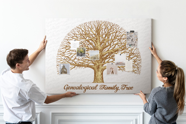 Bacheca in sughero con design ad albero genealogico