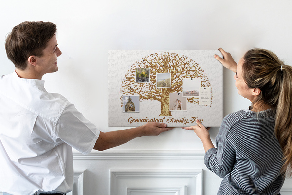 Bacheca in sughero con design ad albero genealogico