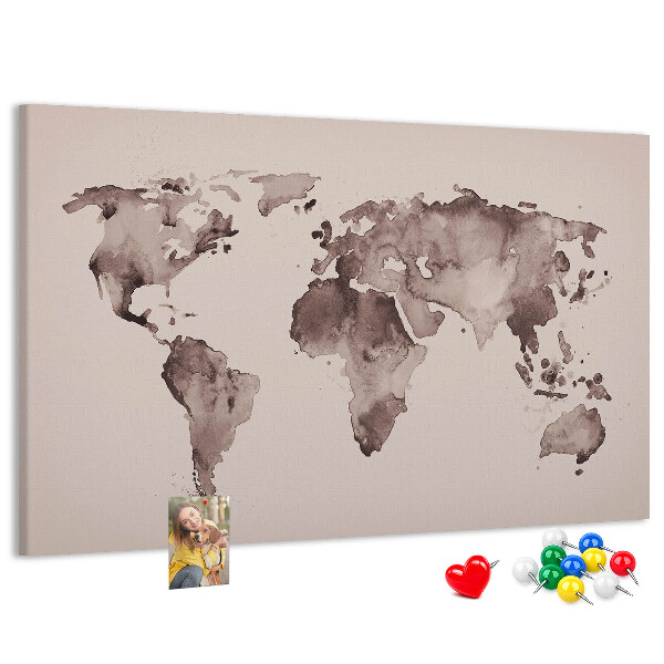 Bacheca in sughero mappa del mondo in diverse tonalità di marrone