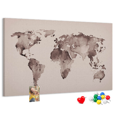 Bacheca in sughero mappa del mondo in diverse tonalità di marrone