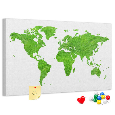 Lavagna di sughero mappa del mondo color verde prato