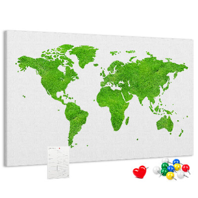 Lavagna di sughero mappa del mondo color verde prato
