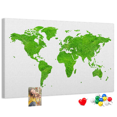 Lavagna di sughero mappa del mondo color verde prato