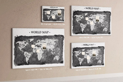 Bacheca in sughero mappa del mondo in tonalità di grigio