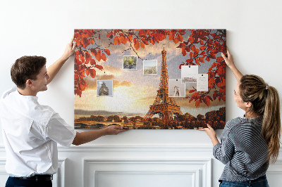 Lavagna di sughero con stampa raffigurante la Torre Eiffel in un paesaggio autunnale