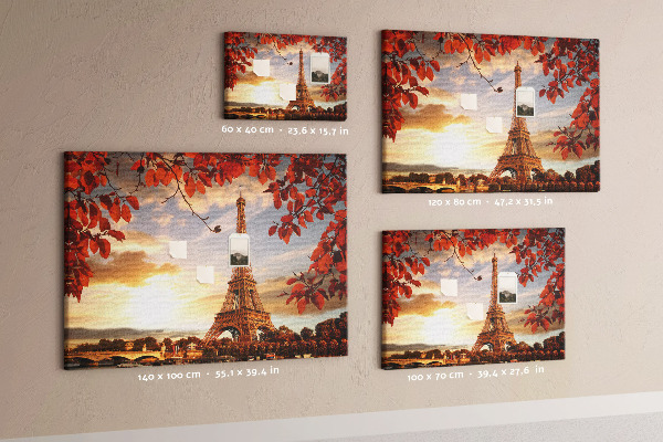 Lavagna di sughero con stampa raffigurante la Torre Eiffel in un paesaggio autunnale
