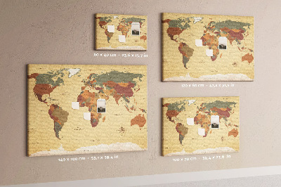 Bacheca in sughero mappa del mondo antica dai colori tenui
