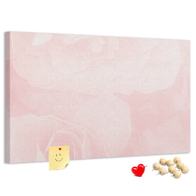 Bacheca in sughero con stampa di delicate rose rosa su sfondo chiaro
