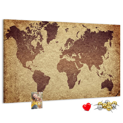 Bacheca in sughero mappa del mondo antico nei toni del marrone