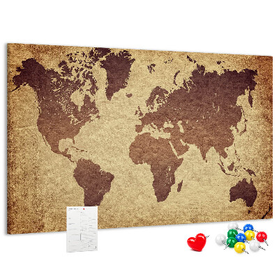 Bacheca in sughero mappa del mondo antico nei toni del marrone