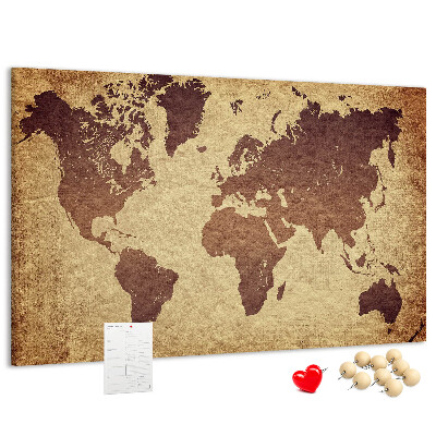 Bacheca in sughero mappa del mondo antico nei toni del marrone