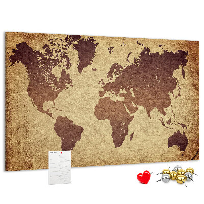 Bacheca in sughero mappa del mondo antico nei toni del marrone