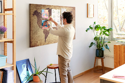 Bacheca in sughero mappa del mondo antico nei toni del marrone