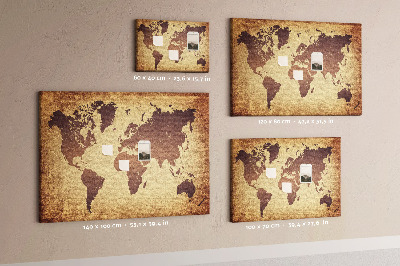 Bacheca in sughero mappa del mondo antico nei toni del marrone