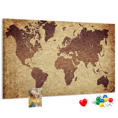 Bacheca in sughero mappa del mondo antico nei toni del marrone