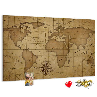 Bacheca in sughero mappa del mondo antico con bussola