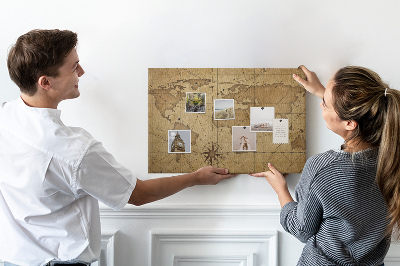 Bacheca in sughero mappa del mondo antico con bussola