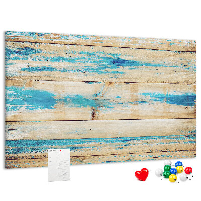 Bacheca in sughero tavole rustiche nelle tonalità del blu