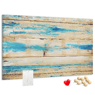 Bacheca in sughero tavole rustiche nelle tonalità del blu