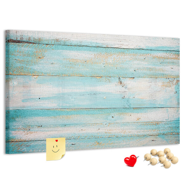 Lavagna di sughero con tavola di legno nelle tonalità del blu