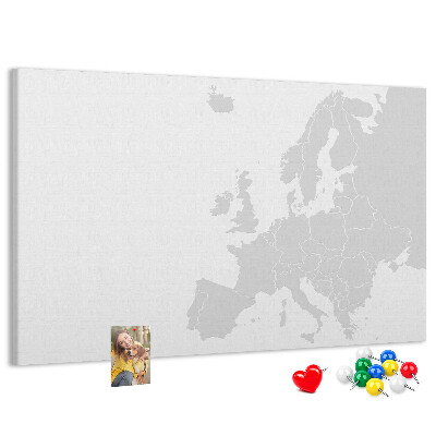 Bacheca in sughero mappa dell'Europa per segnare le posizioni
