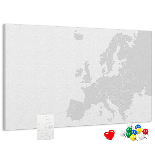 Bacheca in sughero mappa dell'Europa per segnare le posizioni
