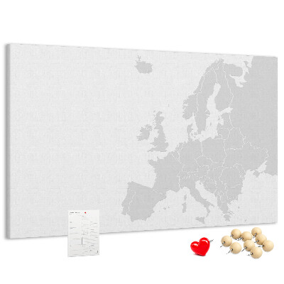 Bacheca in sughero mappa dell'Europa per segnare le posizioni