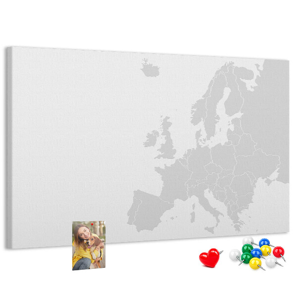 Bacheca in sughero mappa dell'Europa per segnare le posizioni
