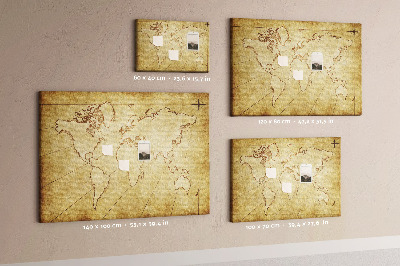 Bacheca in sughero con mappa antica del mondo e dei continenti