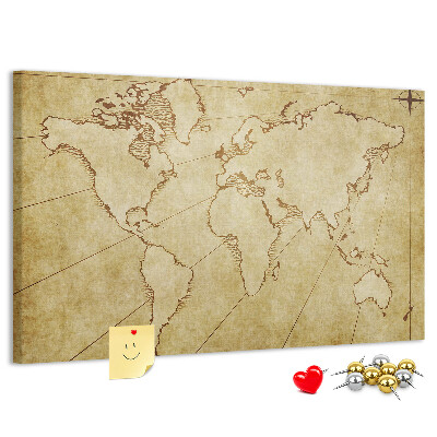 Bacheca in sughero con mappa antica del mondo e dei continenti