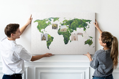 Lavagna di sughero mappa del mondo con vegetazione verde