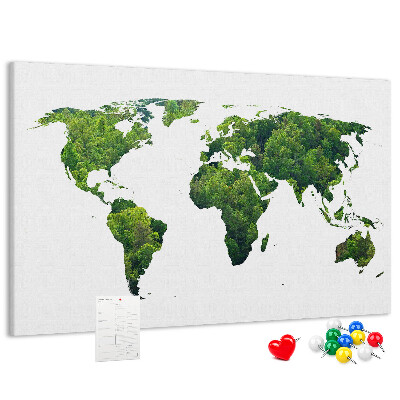 Lavagna di sughero mappa del mondo con vegetazione verde