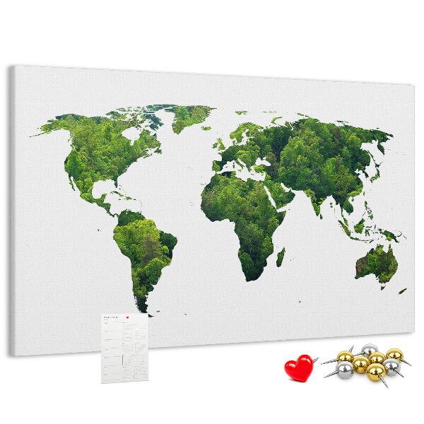 Lavagna di sughero mappa del mondo con vegetazione verde