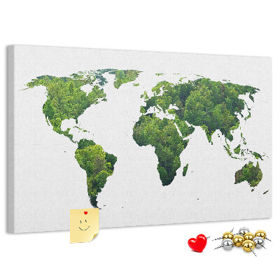 Lavagna di sughero mappa del mondo con vegetazione verde