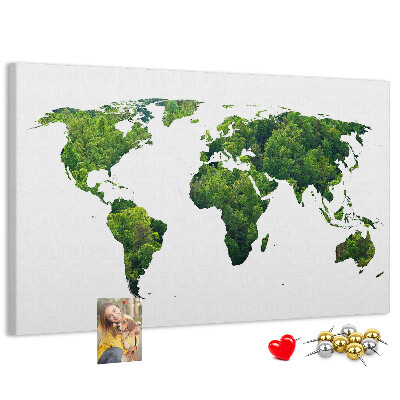 Lavagna di sughero mappa del mondo con vegetazione verde