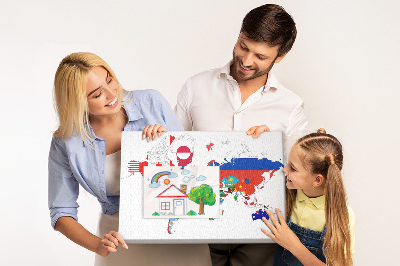 Bacheca in sughero mappa del mondo con bandiere dei paesi